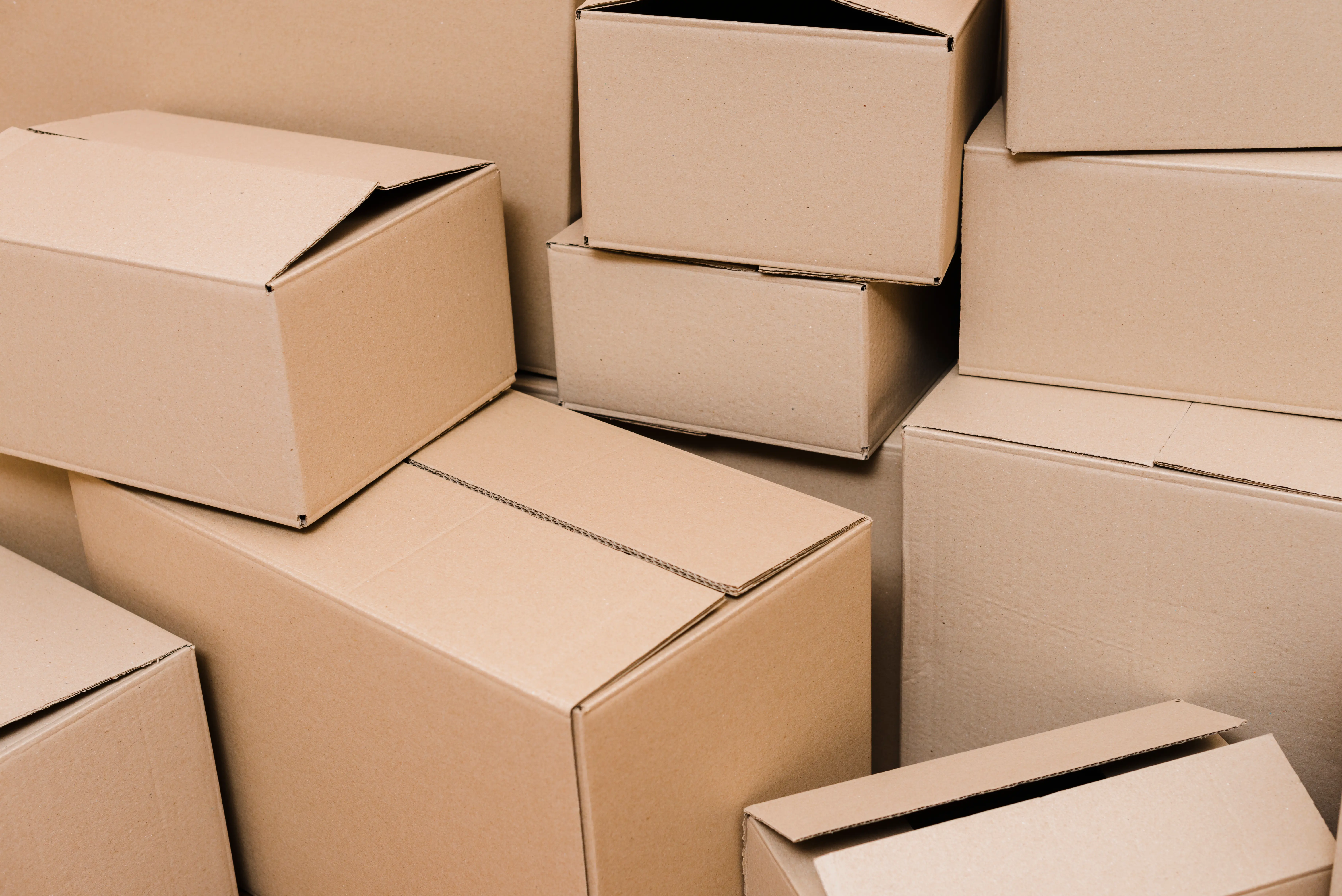 cardboard boxes arranged chaotically and without labels